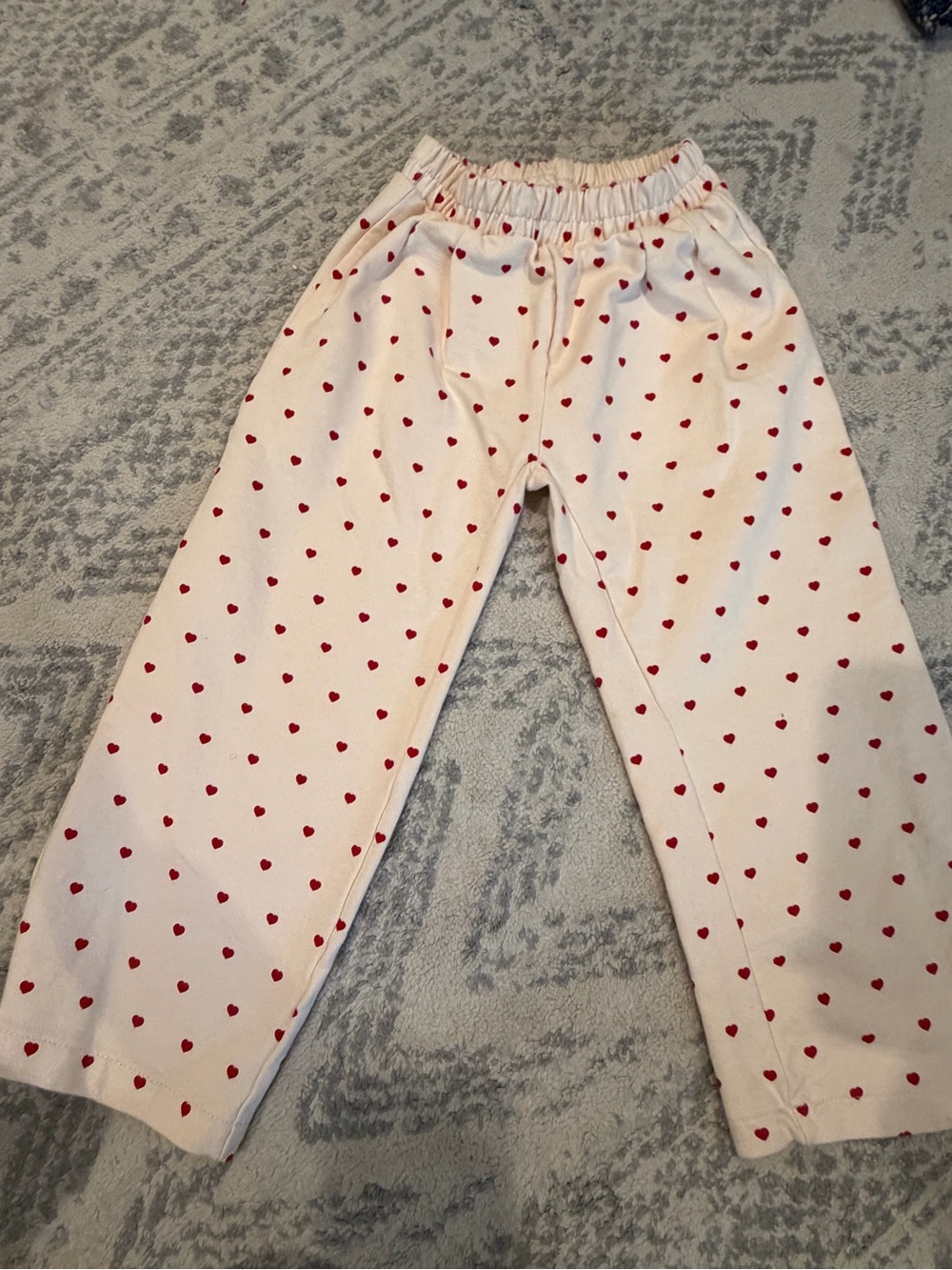 Zara Cream Pants with Red Heart Print